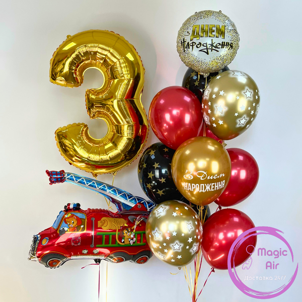 Набор шаров на день рождение "Пожарная машина" buket - 0122 фото