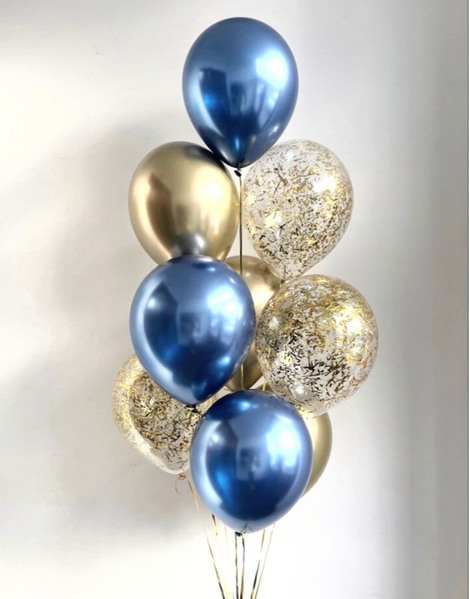 Сэт гелиевых шаров "Синий и Золото хром" buket - 0053 фото