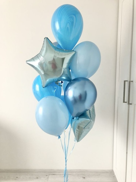 Сет блакитних гелієвих кульок з зіркою  buket - 0091 фото