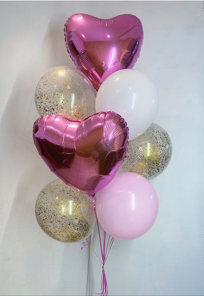 Набор гелиевых шаров Розовые сердца с конфетти buket - 0078 фото