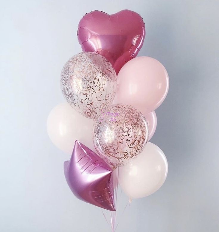 Набір гелієвих кульок Рожеві Серця з конфетті buket - 0078 фото