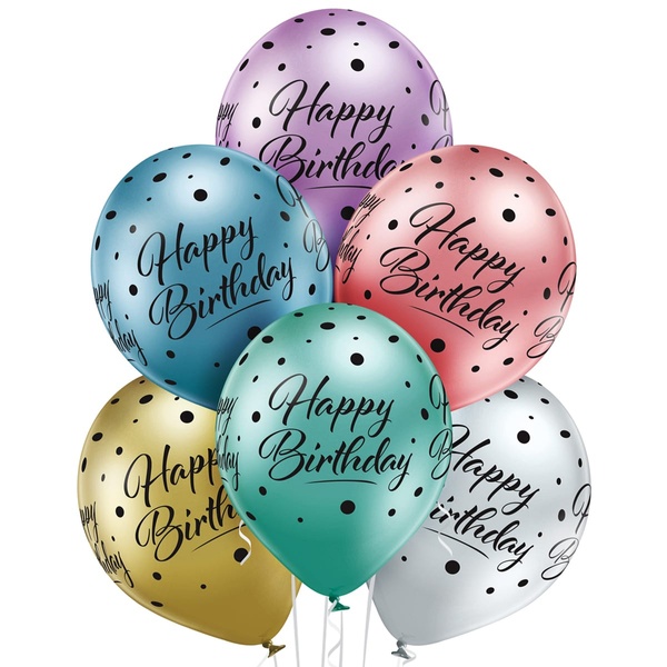 Гелиевый шар с рисунком Happy Birthday- хром 3103-1261 фото