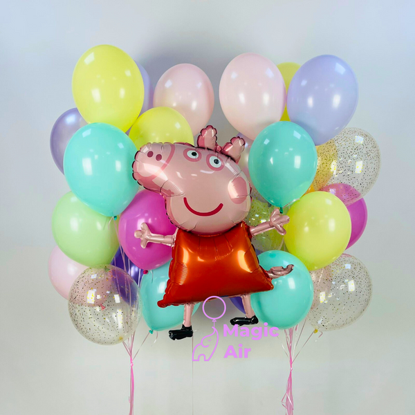 Набор гелиевых шаров Свинка Пепе - Pepa Pig buket - 0081 фото