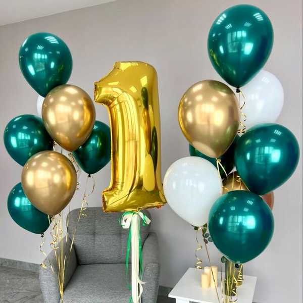Набір кульок на 1 рік - Смарагдовий та Золото Хром buket - 0052 фото