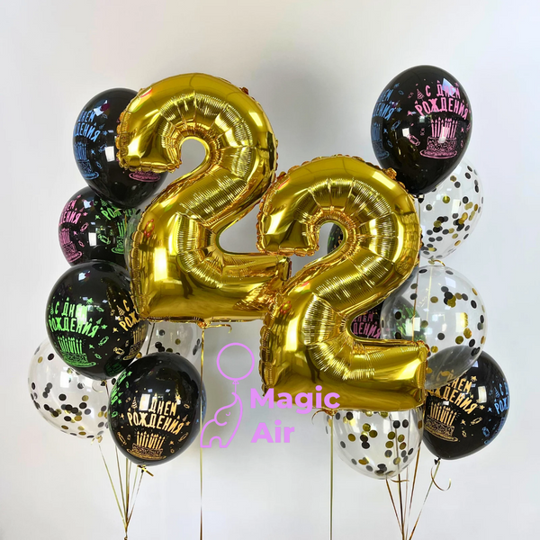 Набір гелієвих кульок на день народження Торт неоновий buket - 0099 фото