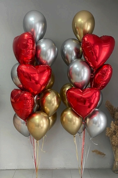 Набір кульок з гелієм "Серця Gold & Silver" buket - 0197 фото