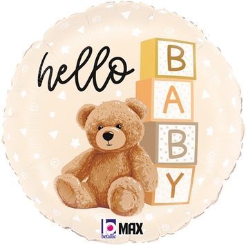 Фольгированный шар с гелием "Мишка Hello Baby"
