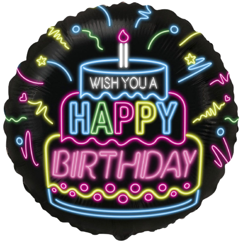Фольгована кулька Happy Birthday- неоновий торт 1202-3131 фото