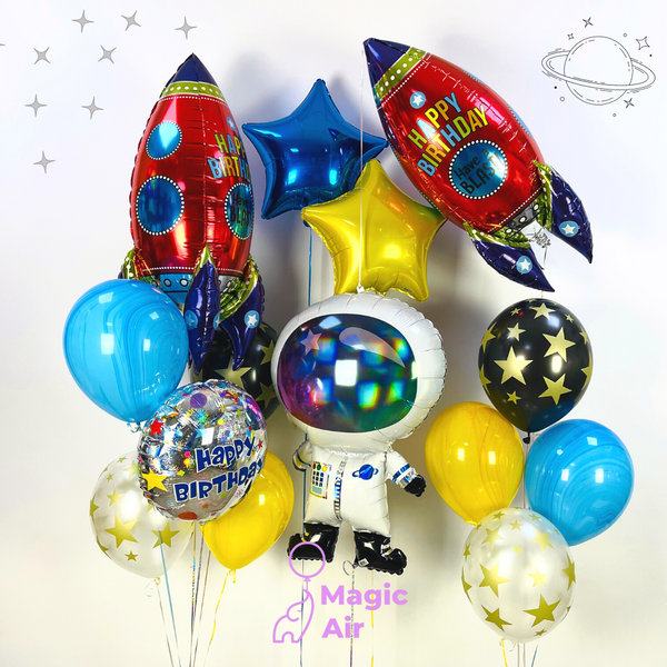 Набір кульок "Космонавт з космічними ракетами" buket-0026 фото