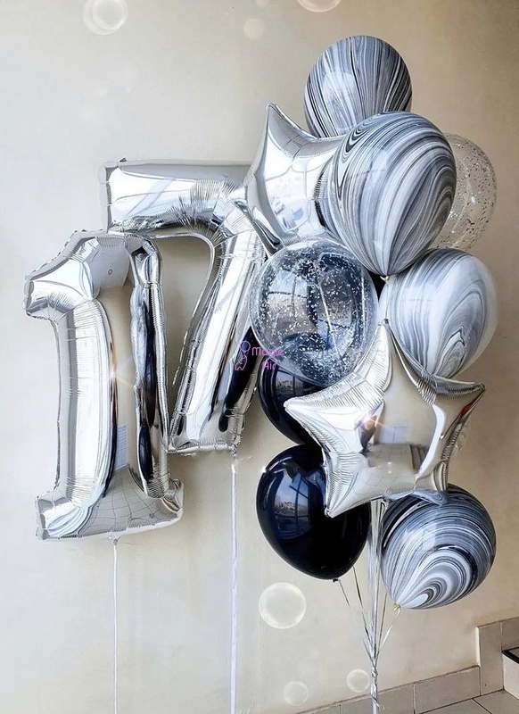Сет кульок Агат Чорно-Білий + фольговані цифри buket - 0183 фото