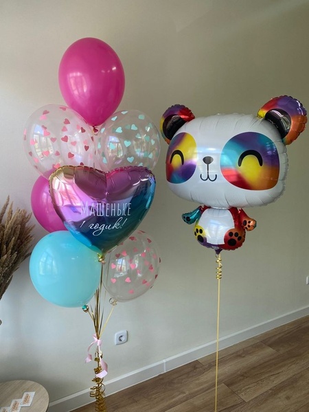 Набір гелієвих кульок Різнокольорова Панда buket - 0065 фото