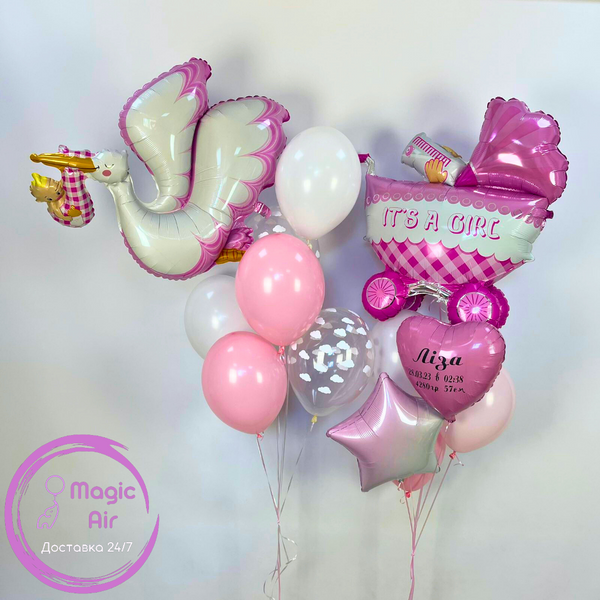 Набір гелієвих кульок на виписку дівчинки buket - 0151 фото