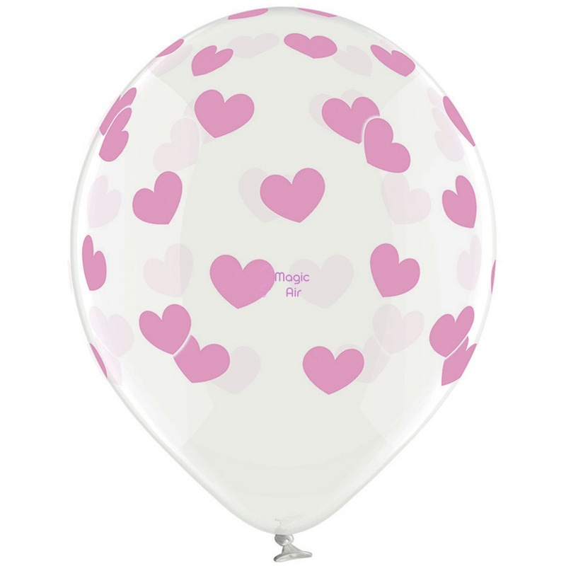 Гелієва кулька 12" з малюнком - Рожеві серця 3103-1170 фото