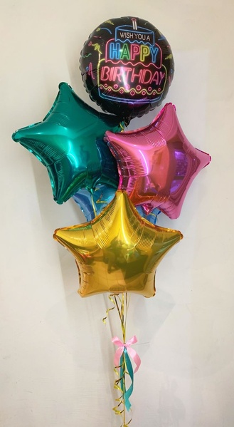 Набор гелиевых шаров Happy Birthday торт неон buket - 0068 фото