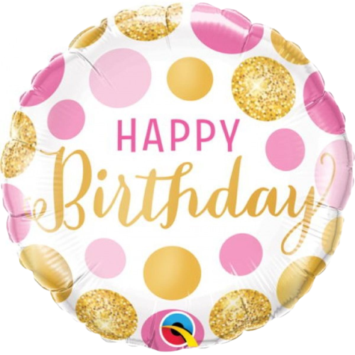Фольгированный шар Happy Birthday - розовый и золотой горошек  3202-0155 фото