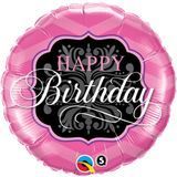 Фольгована кулька Happy Birthday- Коло чорно-рожеве