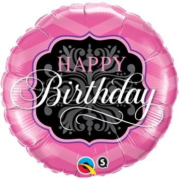 Фольгированный шар Happy Birthday- Круг чёрно-розовый