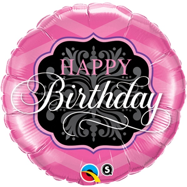 Фольгированный шар Happy Birthday- Круг чёрно-розовый 3202-0083 фото