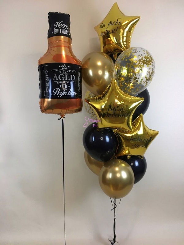 Набір гелієвих кульок "Пляшка JD + зірки" buket - 0071 фото