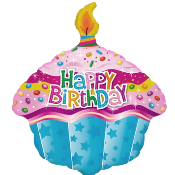 Фольгированный шар Happy Birthday -Кекс со свечкой