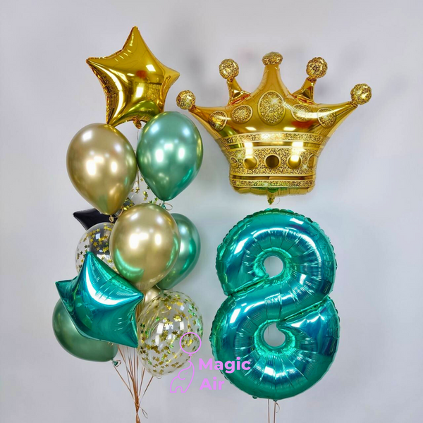 Набір гелієвих кульок "Золота корона з цифрою" buket - 0087 фото