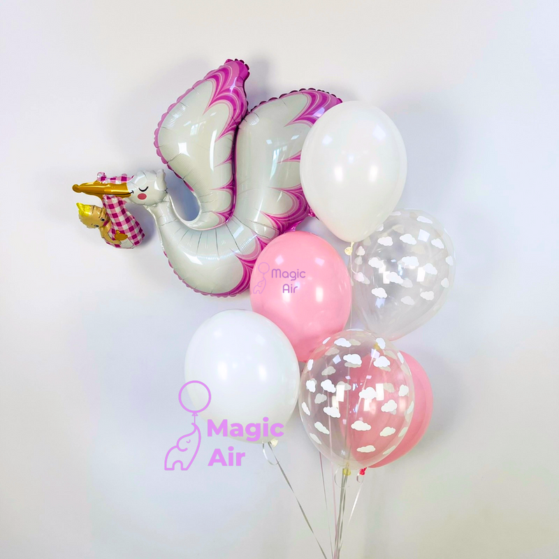 Набір кульок на виписку Лелека з малюком buket - 0072 фото