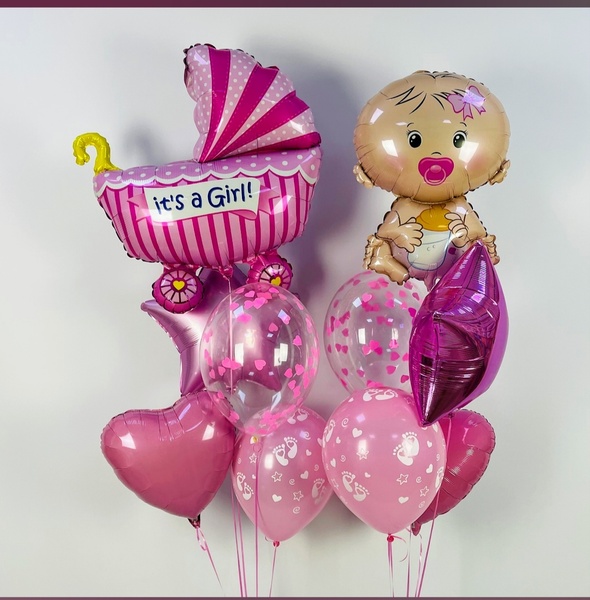 Набір кульок на виписку дівчинки "Малюк та Коляска" buket - 0152 фото