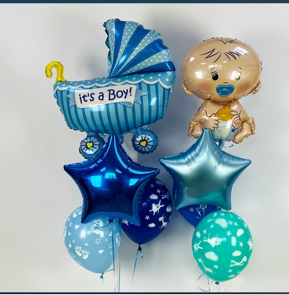 Набор шаров на выписку мальчика "Малыш и Коляска" buket - 0153 фото