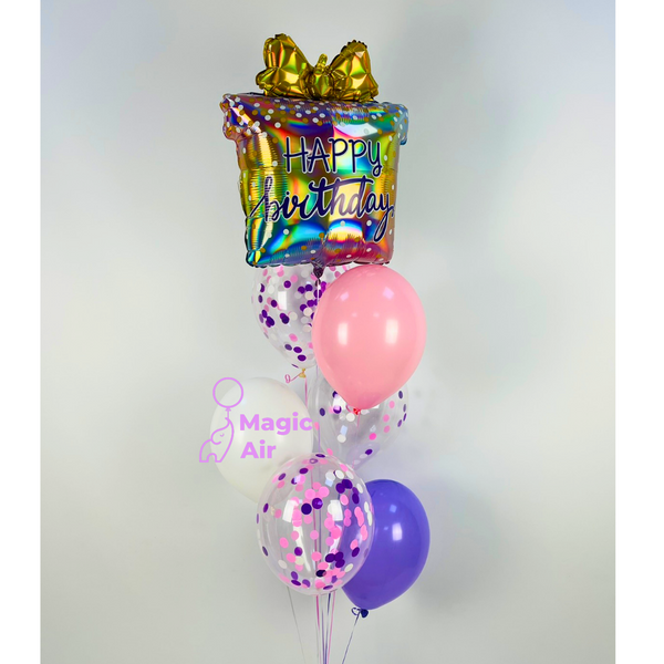Набор гелиевых шаров "Подарок сияющий Happy Birthday" buket - 0076 фото