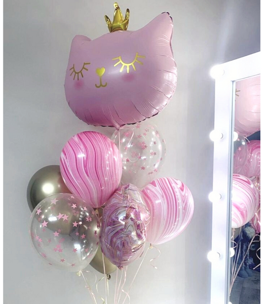 Набор гелиевых шаров "Розовая кошка с короной" buket - 0056 фото