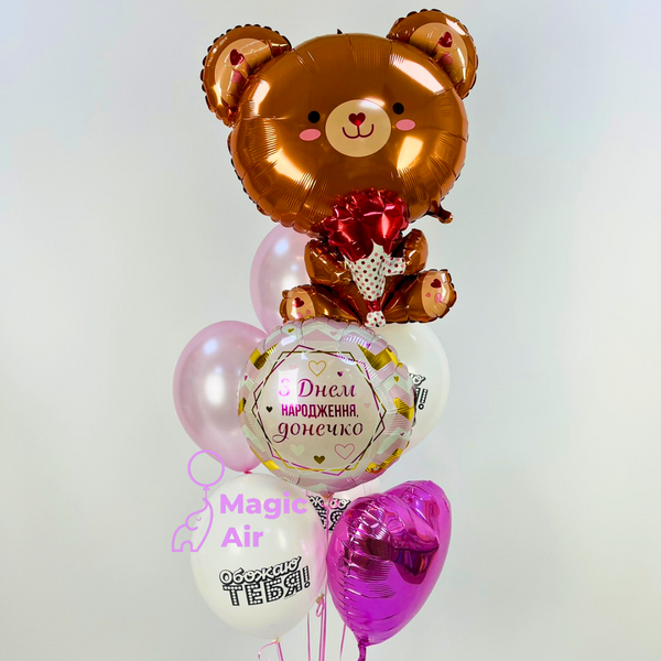 Набір гелієвих кульок Ведмедик з трояндою buket - 0077 фото